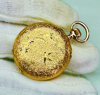 14K CELO ZLATÉ TŘÍPLÁŠŤOVÉ KAPESNÍ HODINKY - JEPTIŠKY - 2
