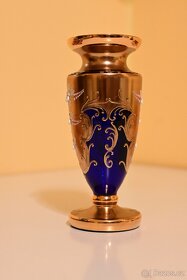 Váza Novoborské sklo vysoký smalt, modrá zlacená - 2