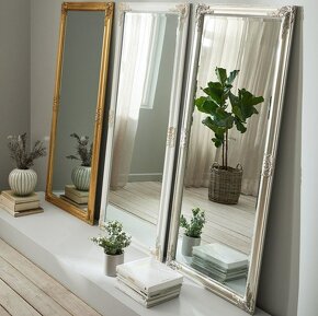 Barokní zrcadlo bílé dřevěné s fazetou 162x72cm - 2