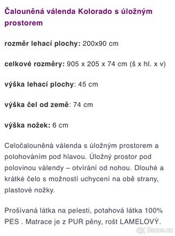 Čalouněná válenda Kolorado s úložným prostorem 90x200 - 2