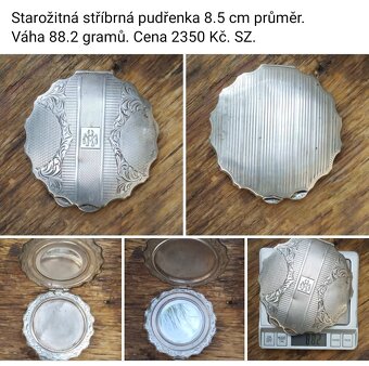 Starožitná stříbrná pudřenka 8.5 cm průměr. Váha 88.2 gramů. - 2