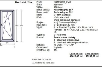 Nové 2ks Balkonové dveře Vekra Antracit - 2
