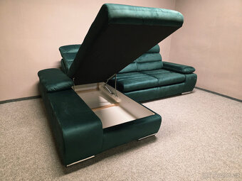 Nová rozkládací rohová sedačka TULIP zelený semiš - 2