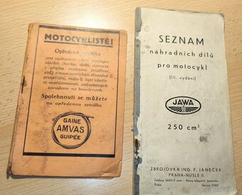 Brožura Seznam náhrad. dílů pro JAWU 250, 1937 - 2
