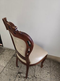 Kožené jídelní židle, pravá bílá kůže, dřevo - 2