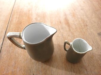 Starož. porcelánové konvičky plátované cínem 2 ks - 2