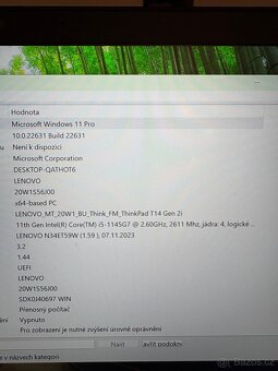 Prodám ThinkPad Lenovo T14 2. generace - 2