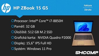 HP ZBook 15 G5 | i7-8850H | 32GB | 512GB | P2000 | Záruka - 2