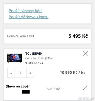KUPÓN NA TELEVIZI TCL Z 11.000 NA 7.500 JEN BRNO - 2