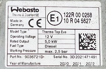 BMW webasto nezávislé topení 9036721D - 2
