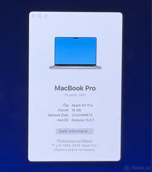 MacBook Pro 16inch 2021 /16GB RAM /M1 Pro/512GB SSD/Záruka - 2