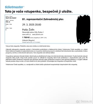 Prodám lístky na reprezentační zahradnický ples - 2