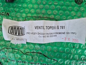 ventil topení I Škoda Favorit do 07/91 115972110 - 2