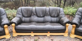 Kožená sedací souprava 3+1+1 s dub.dřevem - 2