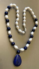 Náhrdelník z pravých perel 7-8 mm a lapis lazuli - 2
