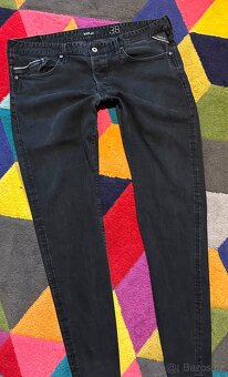 REPLAY PÁNSKÉ STYLOVÉ BLACK-.GREY STREČOVÉ DŽÍNY TOP W38 XL - 2