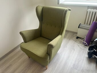 Křeslo ušák - Ikea Strandmon - zelené + béžové potahy - 2
