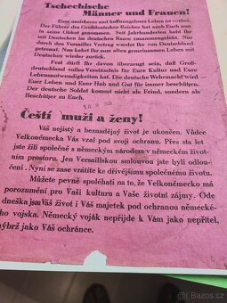 Vyhláška Protektorát-Čeští muži a ženy 18.3.1939 po obsazení - 2