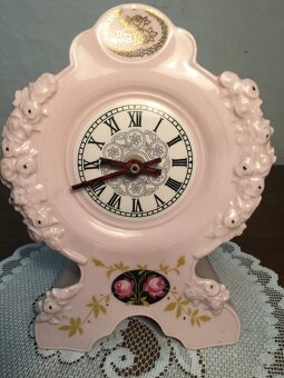 Růžový porcelán Slavkov ručně malované hodiny - 2