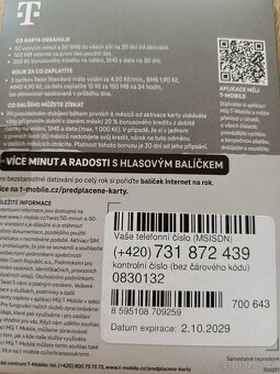 SIM karta T-MOBILE 50/50/100, číslo 731872439 - 2