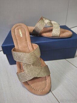 Nove kozene zlate bezove sandalky nazouvaky Lazzarini - 2