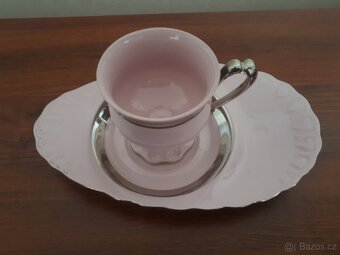 Hrnek s podšálkem - růžový porcelán - 2