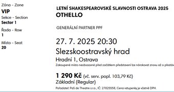 LETNÍ SHAKESPEAROVSKÉ SLAVNOSTI OSTRAVA OTHELLO 27. 7. 2025 - 2