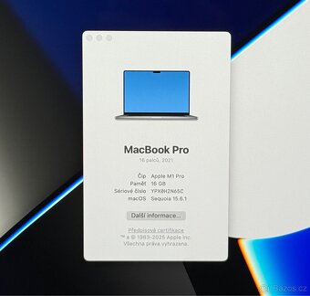 MacBook Pro 16 2021/16GB RAM/M1 Pro/512GB Disk/Záruka - 2