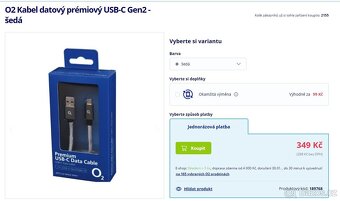 Nový datový a nabíjecí prémiový kabel O2  USB-A 3.1/USB-C - 2