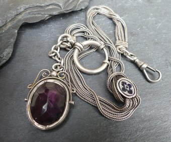 Stříbrný šatlén, řetízek na hodinky s přívěškem - 2