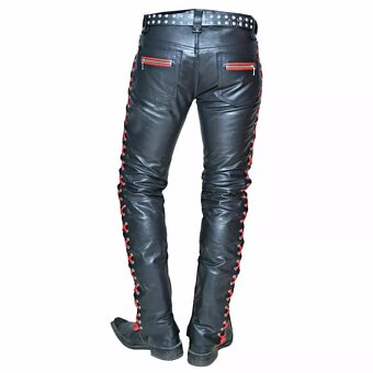 Moto Kožene Nohavice S Červeným Šnurovanim - 2