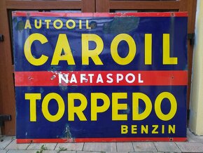 Stará smaltovaná cedule - CAROIL TORPEDO BENZIN - 2