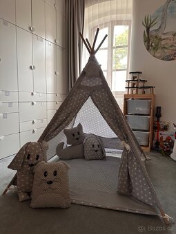 Dětský stan - teepee (týpí) Exclusive s doplňky šedý - 2