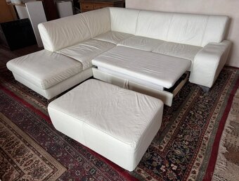 Bílá kožená rohová sedačka s taburetem,5979 - 2