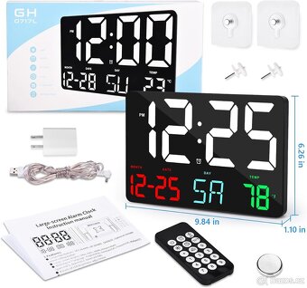 Velké led nástěnné hodiny s budíkem teploměrem a datumem - 2