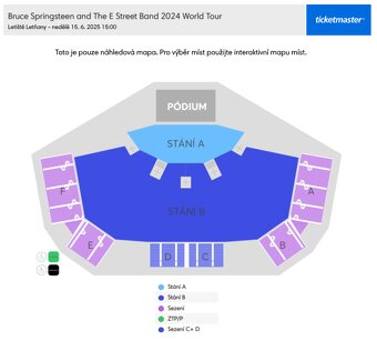 Vstupenky Bruce Springsteen - koncert 15.6.25 Praha Letňany - 2