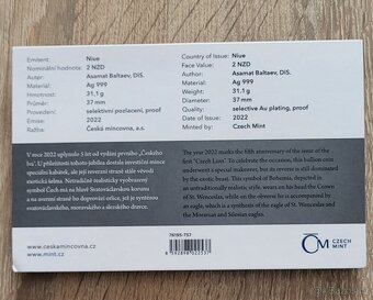 Stříbrná mince Český lev 2022 číslovaná, pozlacená - 2