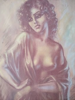 obraz KUDRNATÁ DÍVKA, akt, pastel, nesignováno - 2