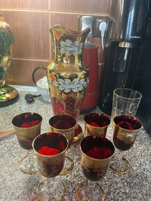 Komplet konev  a poháry vysoký smalt borske sklo - 2