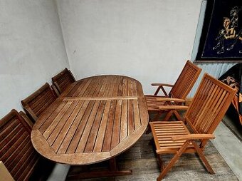 Zahradní nabytek - stůl, 6 židli a podsedáky - 2