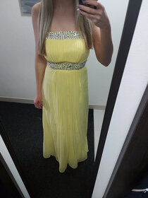 Dlouhe pastelove zlute saty s flitry - 2