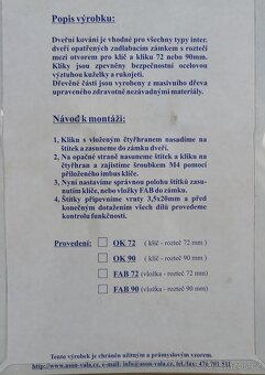 Klika dveřní Šárka 3 kusy, rozteč 90 + zámek - NOVÉ - 2