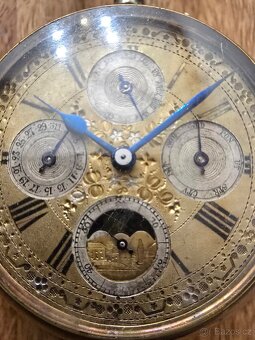 Starožitné kapesní hodinky s kalendářem a lunárními fázemi - 2