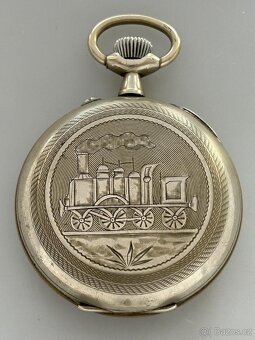 Vellké 66 mm, 202 g těžké kapesni hodinky s LOKOMOTIVOU - 2