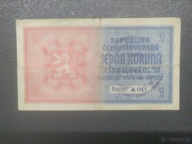 Staré bankovky 1 koruna s přetiskem, 5 korun 1919 - 2