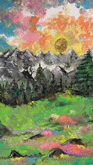 Ruční obraz – krajina Chamonix se zlatým sluncem, 50 x 50 cm - 2