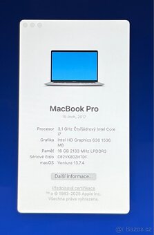 MacBook Pro 15” 2017/16GB RAM/Intel i7/1TB SSD/ Záruka - 2