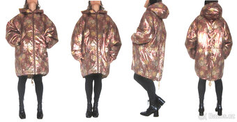 Vintage 90s metalická květovaná dámská bunda parka - 2