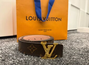 LV Monogram pásek – růžová kůže & canvas, zlatá spona - 2