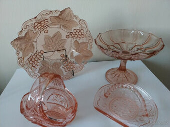 Rosalinové sklo, 4 ks, 70tá léta - 2